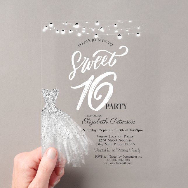 Elegant String Lights Dress Sweet 16 Acrylic Invitations (Insitu (Handheld))