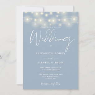 Elegant String Lights Dusty Blue Wedding Invitation