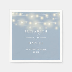 Elegant String Lights Dusty Blue Wedding Napkin