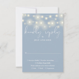 Elegant String Lights Dusty Blue Wedding RSVP Card