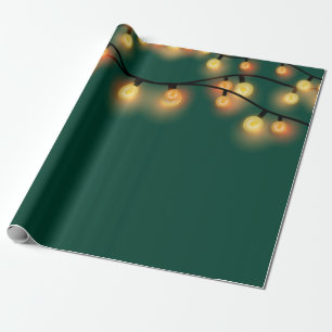 Elegant String Lights Green Holiday Wrapping Paper