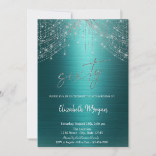 Elegant String Lights Green Metallic 60th Birthday Invitation