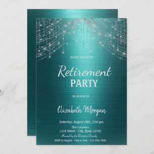 Elegant String Lights Green Metallic Retirement  Invitation