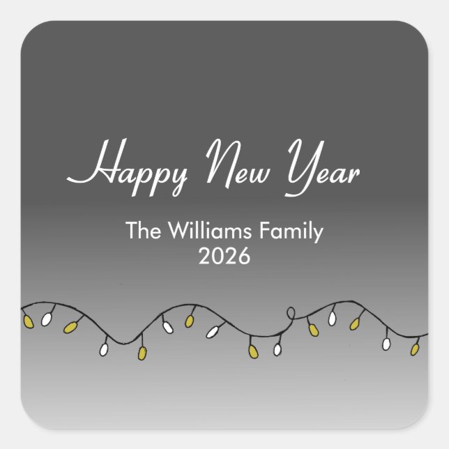 Elegant String Lights Happy New Year's 2026 Square Sticker (Front)