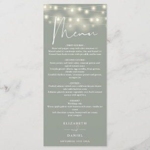 Elegant String Lights Sage Green Wedding Dinner Menu