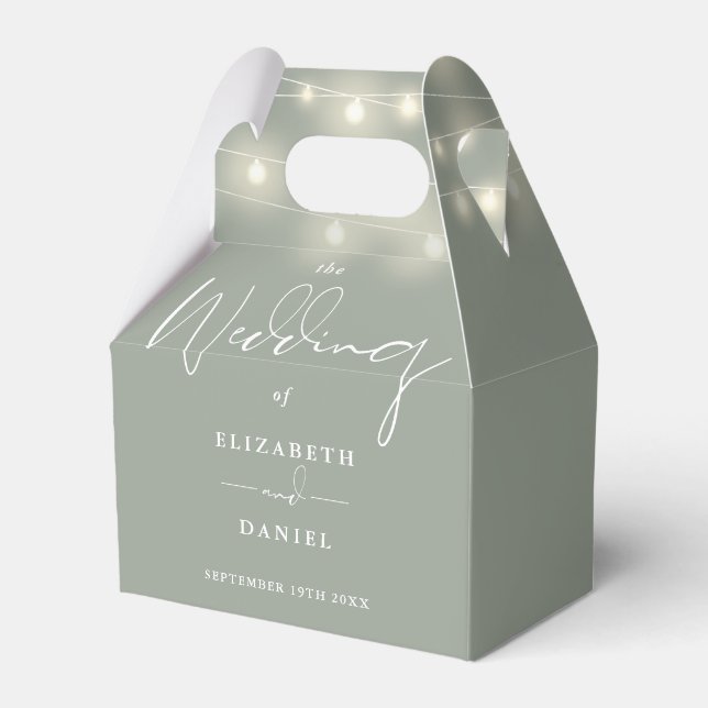 Elegant String Lights Sage Green Wedding Favour Box (Front Side)