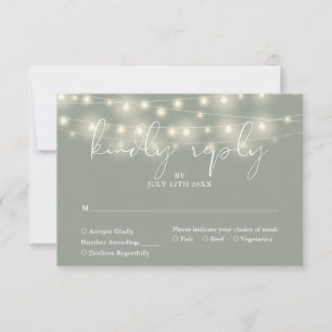 Elegant String Lights Sage Green Wedding RSVP Card