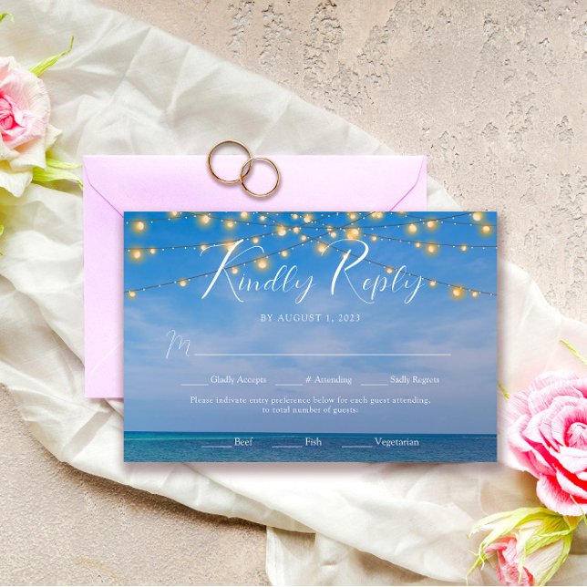 Elegant String Lights Summer Beach Arbor Wedding RSVP Card (Creator Uploaded)