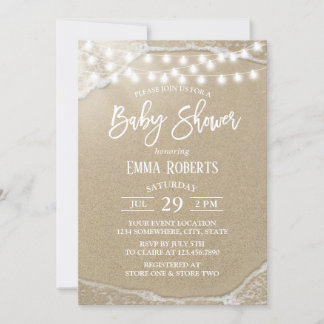 Elegant String Lights Summer Beach Baby Shower Invitation