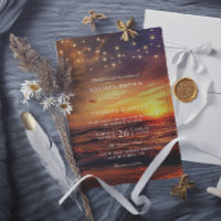 Elegant String Lights Sunset Beach QR Code Wedding