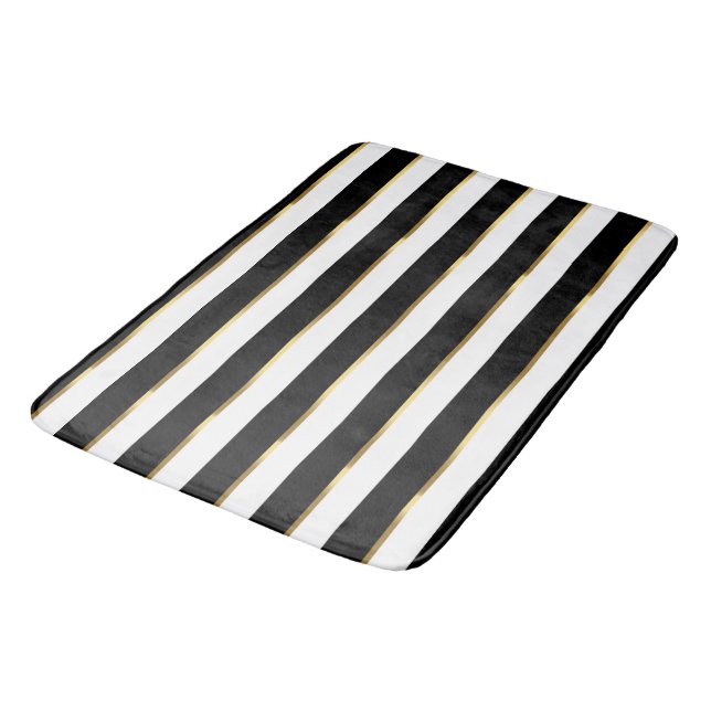  Elegant Stripe Black Gold White         Bath Mat (Angled)