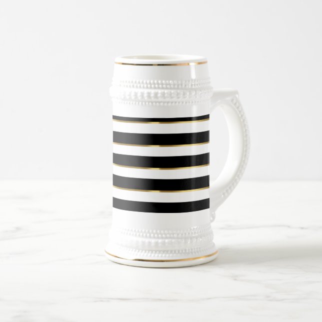  Elegant Stripe Black Gold White         Beer Stein (Front Right)