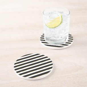 Elegant Stripe Black Gold White Coaster