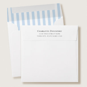 Elegant Stripe Blue Square Return Address Envelope