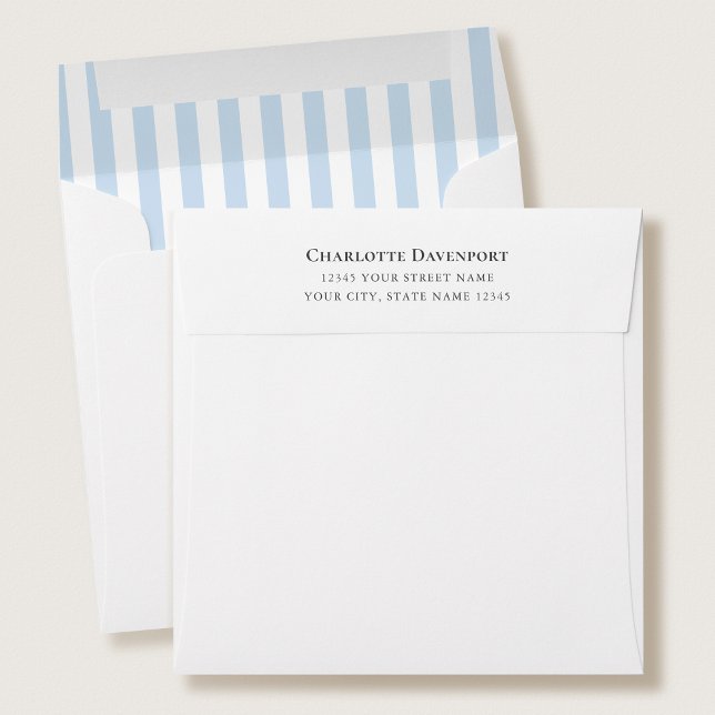 Elegant Stripe Blue Square Return Address Envelope (Creator Uploaded)