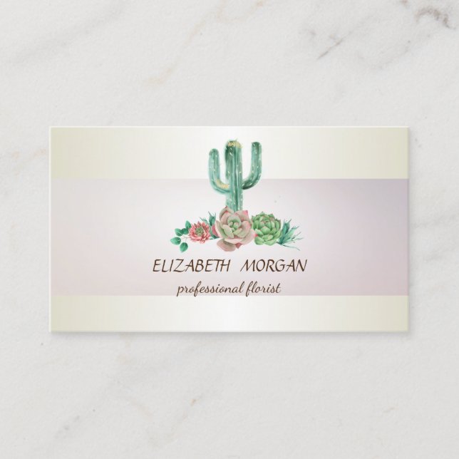 Elegant Stripe Cactus Succulent  Business Card (Front)