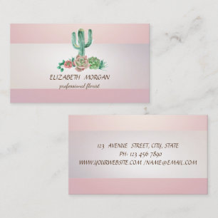 Elegant Stripe Cactus Succulent Pink Business Card