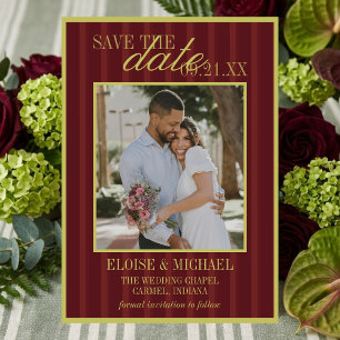 Elegant Stripe Chartreuse Burgundy Save the Date Invitation
