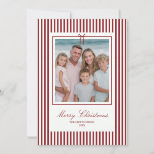 Elegant Stripe Christmas Bow Family Holiday Photo Card