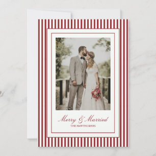 Elegant Stripe Merry and Married Holiday Photo Card