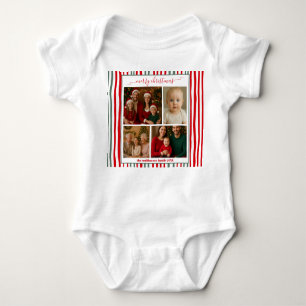 Elegant Stripe modern family Photo merry Christmas Baby Bodysuit