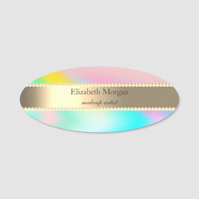 Elegant ,Stripe, Pearls,Ombre Name Tag (Front)