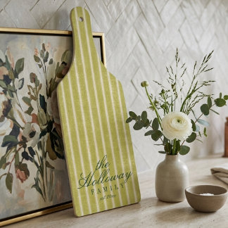 Elegant Stripe Script Typography Family Name Cutting Board