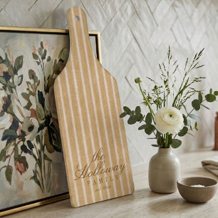 Elegant Stripe Script Typography Family Name Cutting Board