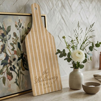 Elegant Stripe Script Typography Family Name Cutting Board