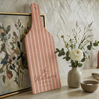 Elegant Stripe Script Typography Family Name Cutting Board