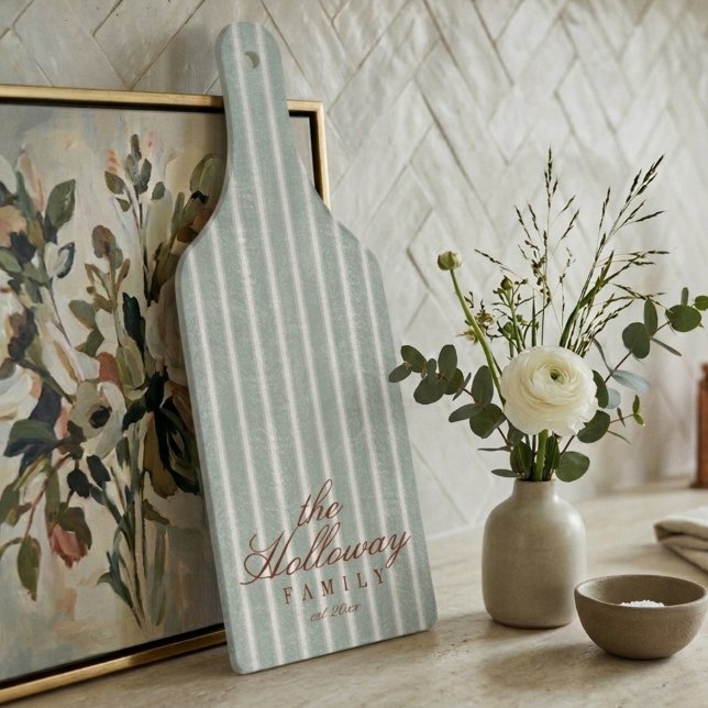 Elegant Stripe Script Typography Family Name  Cutting Board (Elegant Stripe Script Typography Family Name Cutting Board)