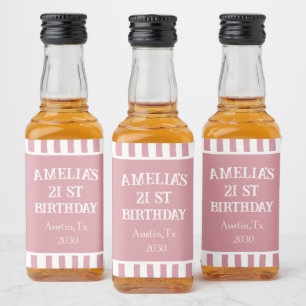 Elegant Striped 21st Birthday Liquor Bottle Label