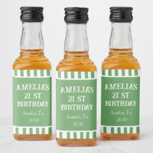 Elegant Striped 21st Birthday Liquor Bottle Label