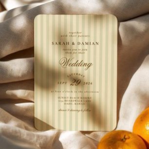 Elegant Striped   Beige Classic Wedding Invitation
