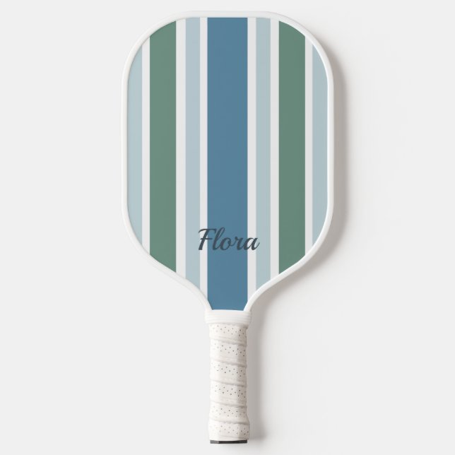 Elegant Striped Blue and Green Pickleball Paddle (Front)