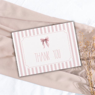 Elegant Striped Blush Bow Vintage Baby Shower Thank You Card