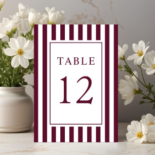  Elegant Striped Burgundy Wedding Table Number