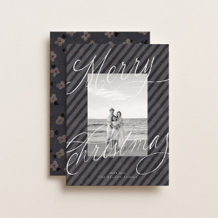Elegant Striped Floral Family Photo Holiday Card