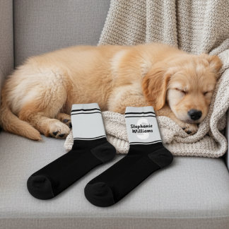 Elegant Striped Full Name and Monogram Crew Socks