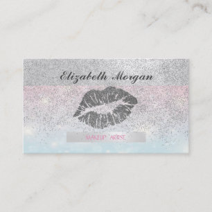 Elegant Striped,Glitter Lips Silver Confetti Business Card