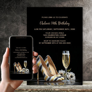 Elegant Striped High Heel Shoes Birthday Party Invitation