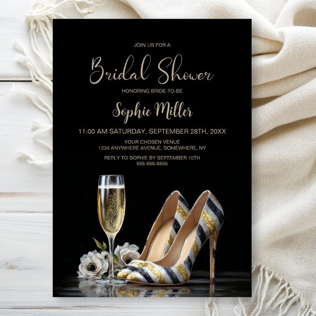Elegant Striped High Heel Shoes Bridal Shower Invitation (Creator Uploaded)