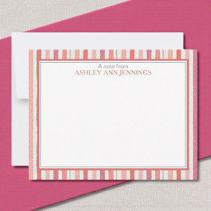 Elegant Striped Pink Personalized Stationery Card