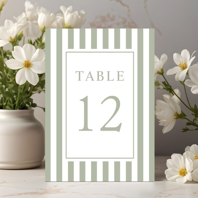  Elegant Striped Sage Green Wedding Table Number (Elegant Striped Sage Green Wedding Table Number)