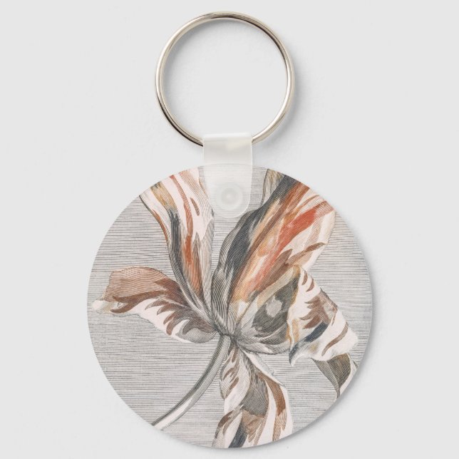 Elegant Striped Tulip Antique Flower Etching Key Ring (Front)