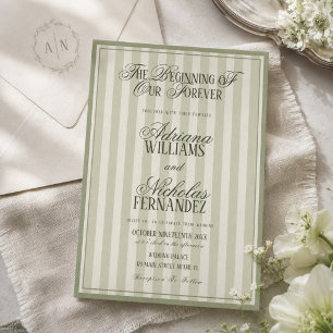 Elegant Striped Vintage Green Wedding Invitation