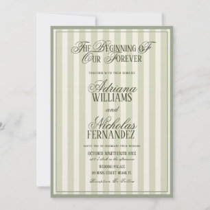Elegant Striped Vintage Green Wedding Invitation