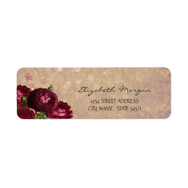 Elegant Striped Watercolor Roses  Address Label (Front)