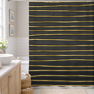 Elegant Stripes Contemporary Gold and Black Tone Shower Curtain