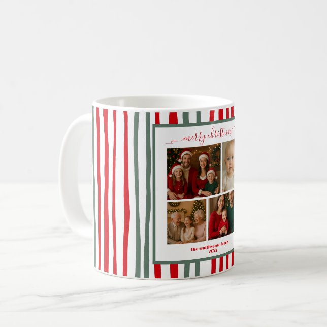 Elegant Stripes family Photo merry Christmas Coffee Mug (Front Left)